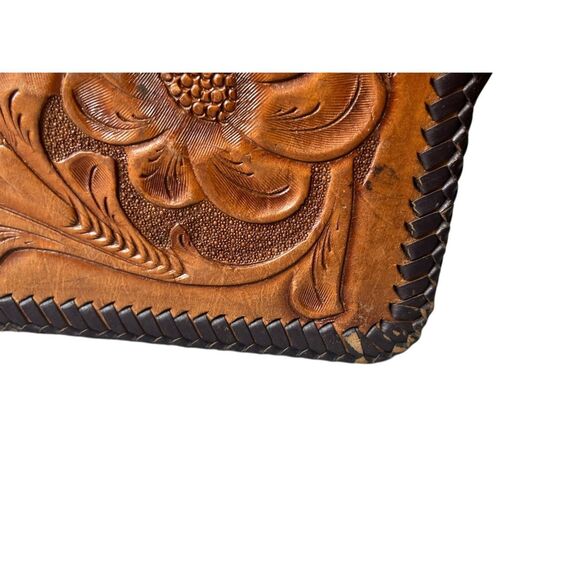 Vintage Hand Tooled Leather Crossbody Bag Eagle Floral Design Thelma - Picture 4 of 13
